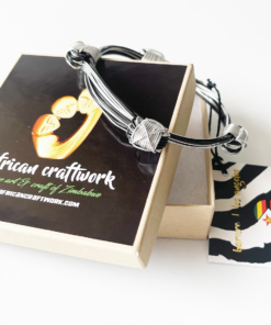Alternative view of African Elephant Knot Bracelet - 4 Knot BLACK & SILVER Mixed Color Metal V2 made in Zimbabwe ships from USA.
